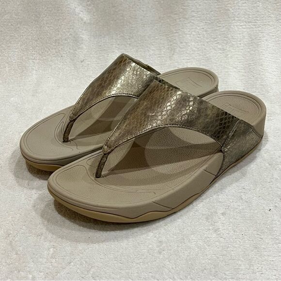 FitFlop Lulu Metallic Snake Flip-Flop Size 10 - Picture 2 of 14